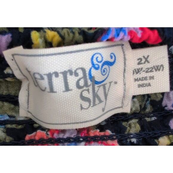 Floral Babydoll Peasant Top Boho Cottagecore Milkmaid Empire Waist Terra Sky 2X - Picture 4 of 6